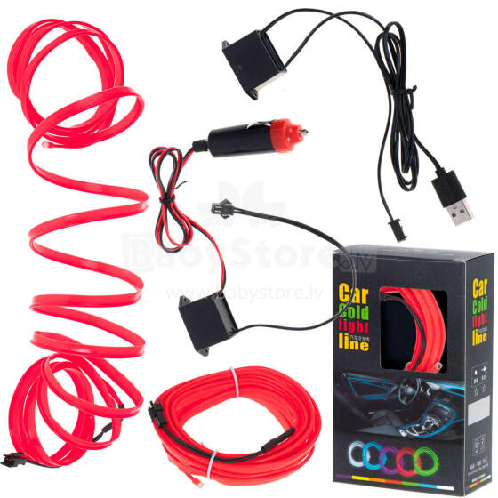 Ikonka Art.KX4955 LED apkārtējais apgaismojums automašīnai / automašīnas USB / 12V lente 5m sarkana