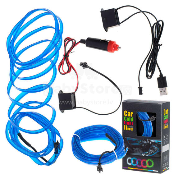Ikonka Art.KX4955_1 LED apkārtējais apgaismojums automašīnai / automašīnas USB / 12V lente 5m zila