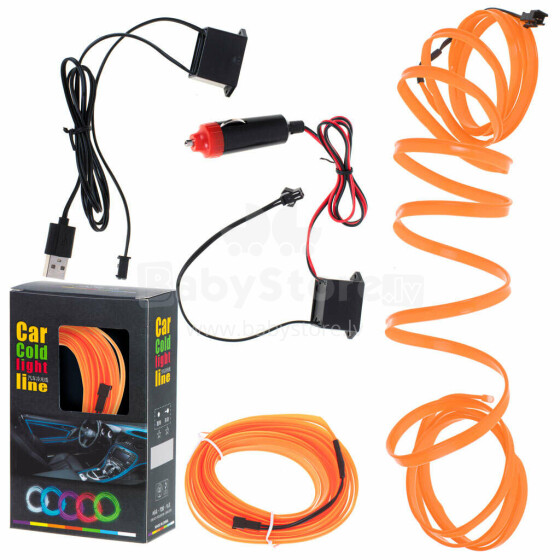 Ikonka Art.KX4955_3 LED aplinkos apšvietimas automobiliui / automobilio USB / 12V juosta 5 m oranžinė