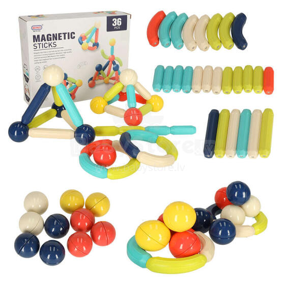Ikonka Art.KX4887 Magnetic bricks for small children 36 pieces in a box