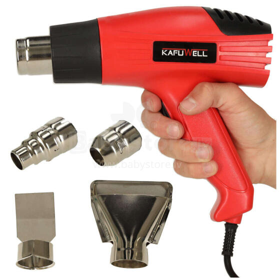 Ikonka Art.KX4718 Elektriskā siltuma lielgabals ar temperatūras regulēšanu 0-600 grādu C + 4 maināmie uzgaļi 1600W