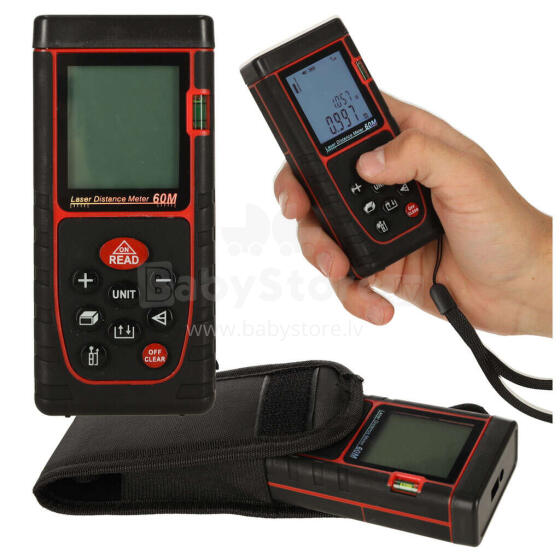 Ikonka Art.KX4711 Digitālais lāzera attāluma mērītājs, ūdensizturīgs IP54 3mm/60m gadījumā, darbināms ar akumulatoru