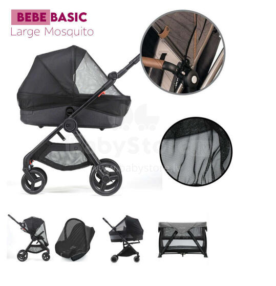 Bebe Basic ™ Mosquito Net Art.KX7851 Black Bērnu ratiņu liels elastīgs moskītu tīkls 140cm