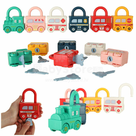 Ikonka Art.KX4615 Mokomasis dėlionės žaidimas automobilių blokai, pakabinamos spynos, sensorinis žaislas Montessori