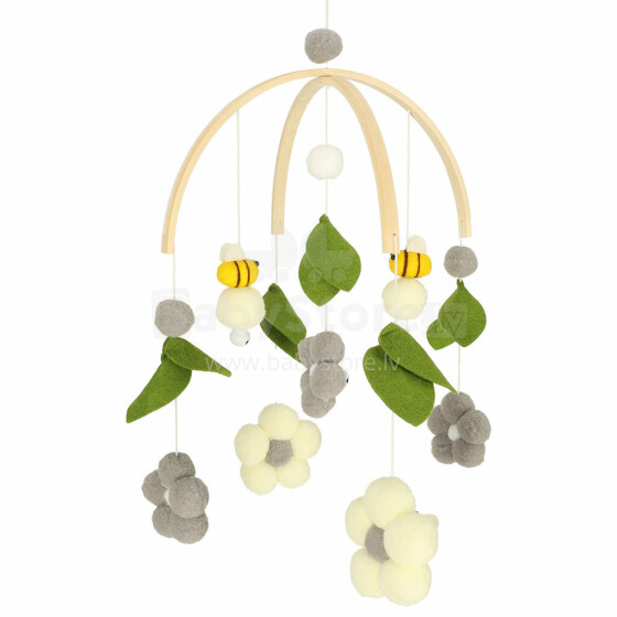 Ikonka Art.KX4590_1 Cot carrousel plush pendants flowers grey