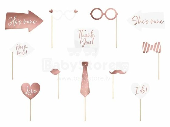 Ikonka Art.KX4563_1 Gadgets photo props for wedding white pink heart 12 items