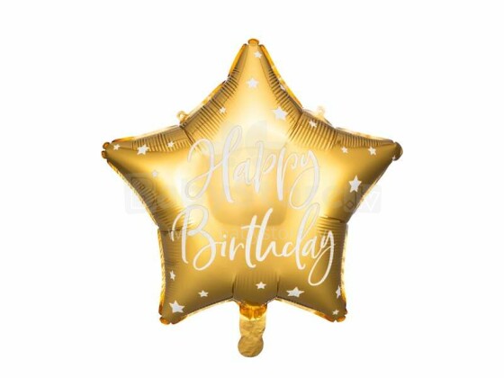 Ikonka Art.KX4551 Laimīgu dzimšanas dienu zvaigžņu folijas balons 40cm zelta krāsā