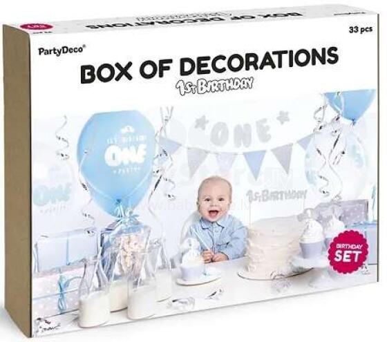 Ikonka Art.KX4549_1 Birthday party decorations for 1st birthday set blue and silver