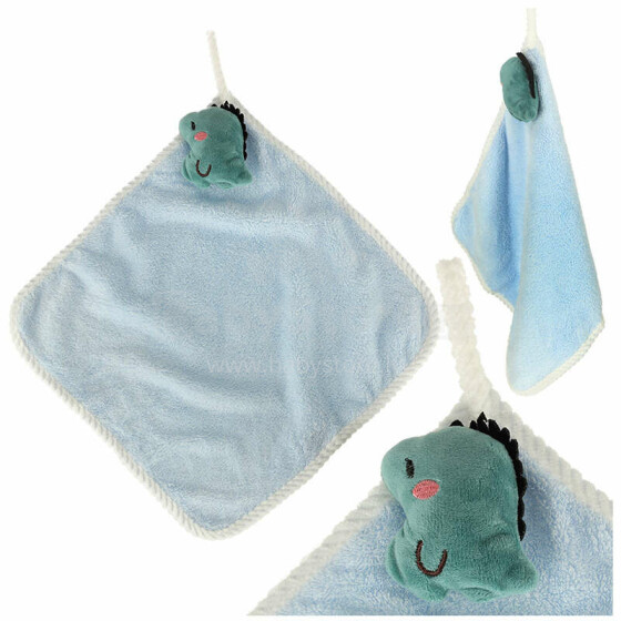 Ikonka Art.KX4528 Children's hand towel for kindergarten 30x30cm blue dinosaur