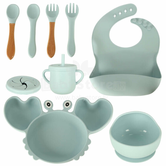 Ikonka Art.KX4526 Children's silicone utensils crab set of 9 pieces blue