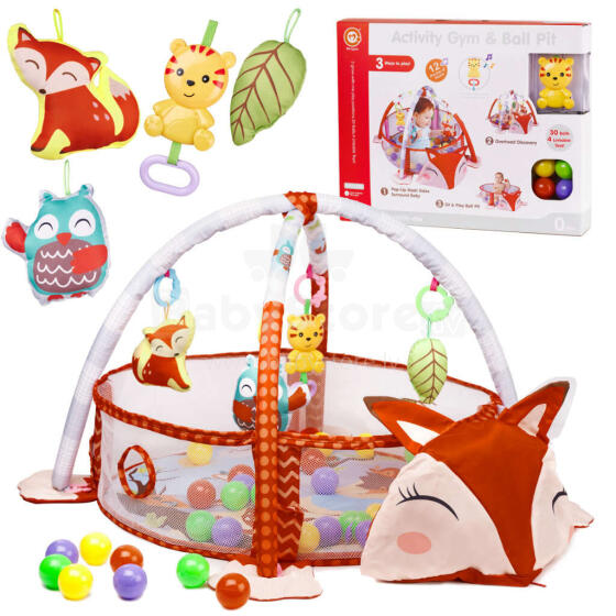 Ikonka Art.KX4479 Educational fox playpen mat with balls pendant