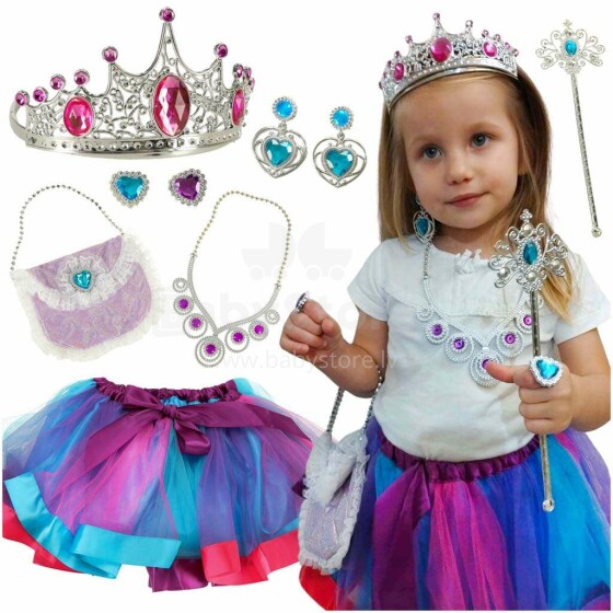 Ikonka Art.KX4432 Costume queen princess crown handbag 9 items