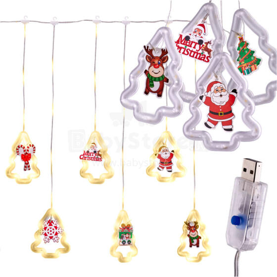 Ikonka Art.KX5249_2 LED Ziemassvētku eglīte attēlu aizkaru gaismas 3m 10 USB spuldzes
