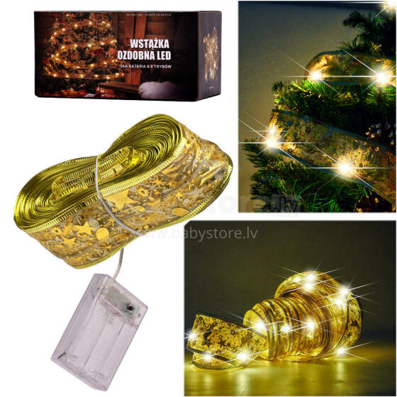 Ikonka Art.KX4352 Lente dekoratīvā LED lente 10m 100LED Ziemassvētku eglīte iedegas Ziemassvētku rotājumi silti balta ar baterijām