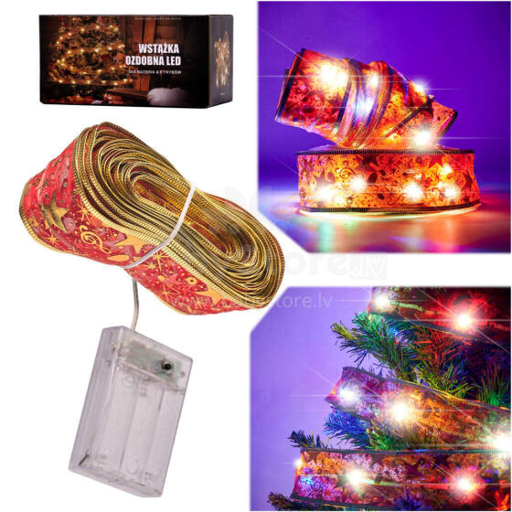 Ikonka Art.KX4352_2 Lente dekoratīvā LED lente 10m 100LED Ziemassvētku eglīte iedegas Ziemassvētku rotājumi daudzkrāsains ar baterijām