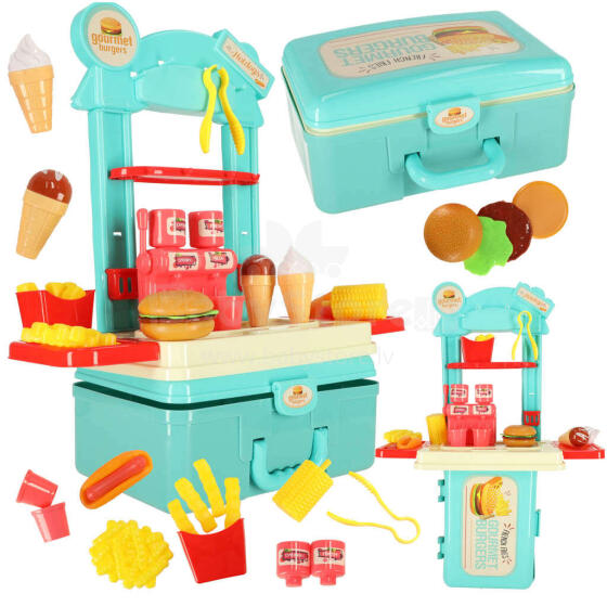 Ikonka Art.KX4305 Children's kitchen in a suitcase fast food burger set ice cream fries 55cm