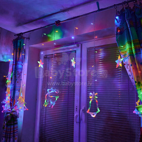 Ikonka Art.KX4281_2 LED reindeer curtain lights 2.5m 138LED multicolour