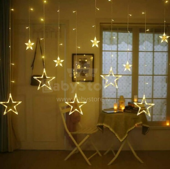 Ikonka Art.KX4280 LED star curtain lights 2.5m 138LED warm white