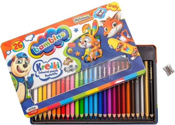 Ikonka Art.KX4224 BAMBINO Crayons wooden frame metal box