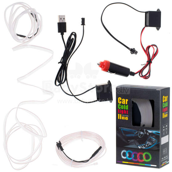 Ikonka Art.KX4956_2 LED apkārtējais apgaismojums automašīnai / automašīnas USB / 12V lente 3m balta