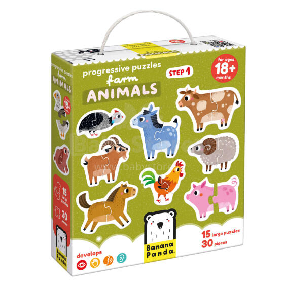 Banana Panda Progressive Puzzle Farm Animals Art.49208 Progresīvas mīklas lauksaimniecības dzīvnieki (30gab.)