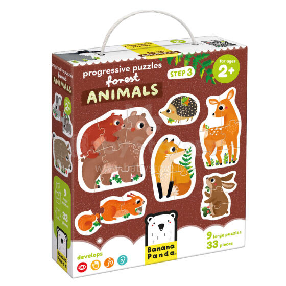 Banana Panda Progressive Puzzle Forest Animals Art.49206 Прогрессивные головоломки Лесные животные (33шт.)