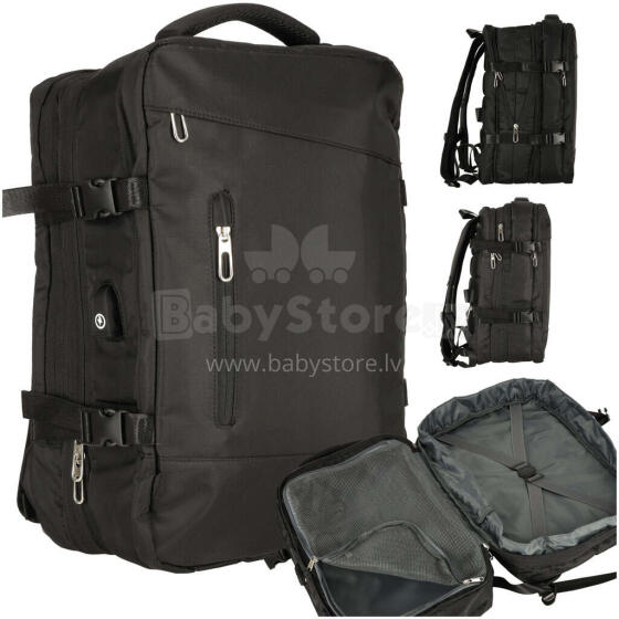Ikonka Art.KX4109 Laptop travel backpack expandable 26-36L USB cable capacious waterproof black