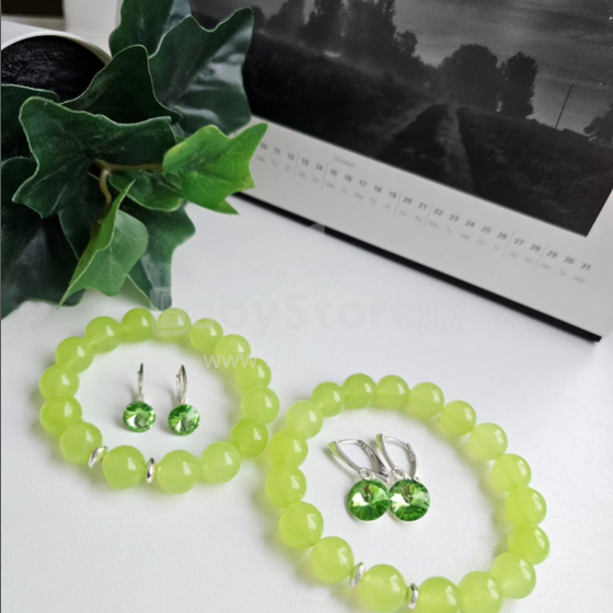La bebe™ Jewelry Natural Stone Earrings Chrysolite Серьги из серебра 925 пробы с 8 мм кристаллом