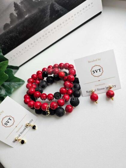 La bebe™ Jewelry Natural Stone Earrings Nerūsējoša tērauda auskari ar sarkano hovlītu