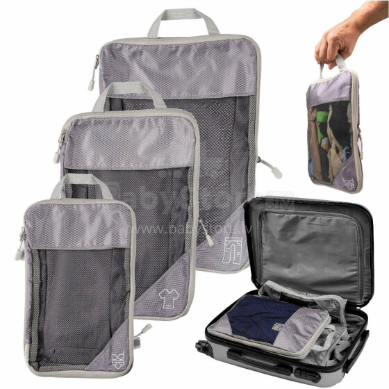 Ikonka Art.KX4350 Reisikorraldajad kohvrile riiete ja kingade jaoks 3 tk hall komplekt