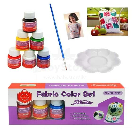 Ikonka Art.KX3876 Apģērbu auduma krāsas apavu krāsām 6 krāsu komplekts x 25ml + krāsošanas palete ar otu