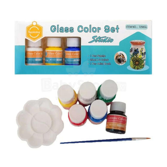 Ikonka Art.KX3876_1 Krāsas stikla keramikai, porcelānam, porcelānam, krāsošanai uz stikla 6 krāsas x 25ml + otas gleznošanas palete