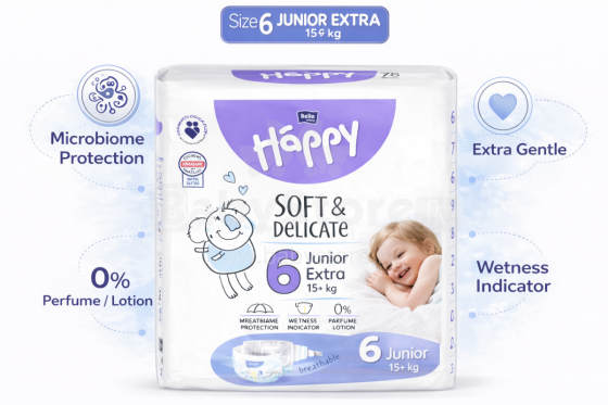 HAPPY Junior Extra Art.158706 autiņbiksītes 6 izmērs 15+kg 48gab.