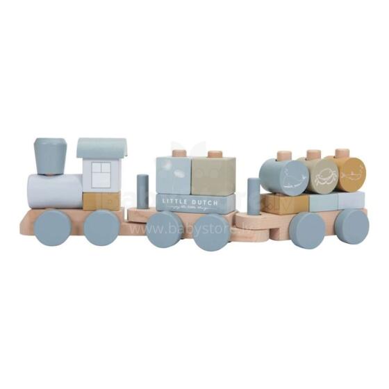 Little Dutch Wooden Train Art.8036 Blue   Koka vilciens ar noņemamām figūrām - klučiem