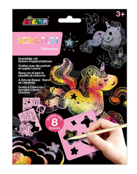 AVENIR Scratch set with stencil: Unicorns