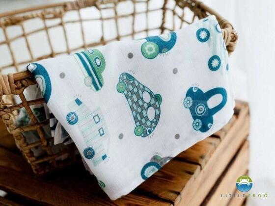 Little Frog Bamboo Diaper Art.160396 Cuddly Cars Augstākās kvalitātes muslina ietināšanas autiņš no bambusa,  (70x70 cm)