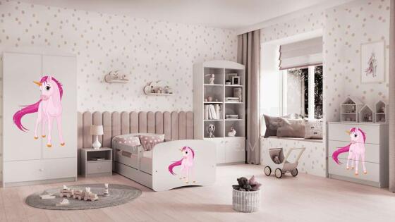 Bed babydreams white unicorn with drawer with non-flammable mattress 140/70