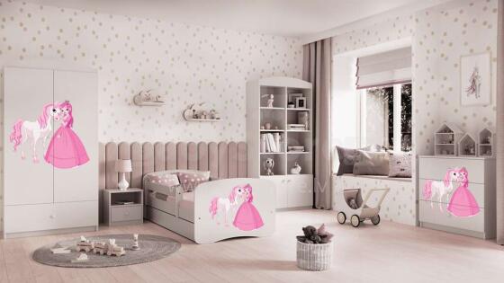 Bed babydreams white princess horse with drawer with non-flammable mattress 140/70