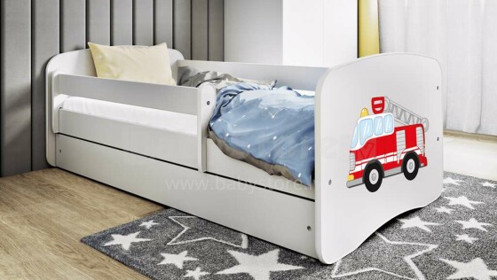 Bed babydreams white fire brigade with drawer with non-flammable mattress 180/80