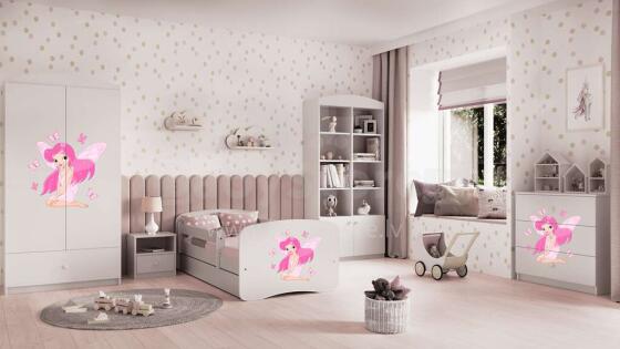 Bed babydreams white fairy with butterflies with drawer with non-flammable mattress 140/70