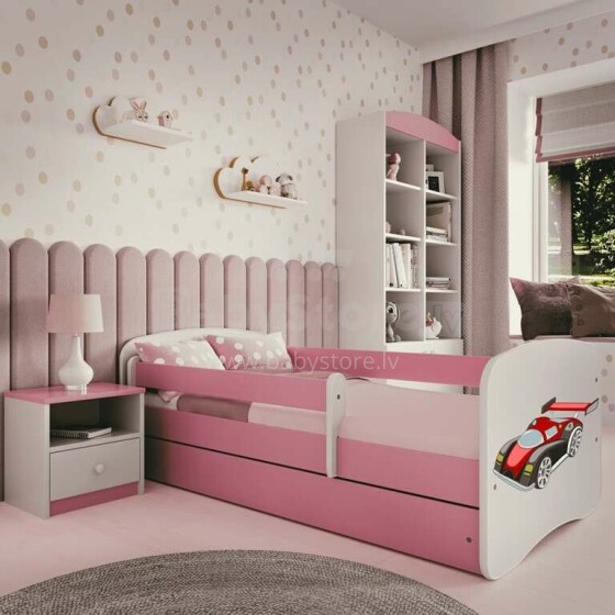 Bed babydreams pink racing car without drawer with mattress 140/70