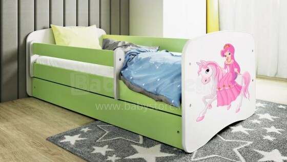 Bed babydreams green princess on horse with drawer without mattress 160/80