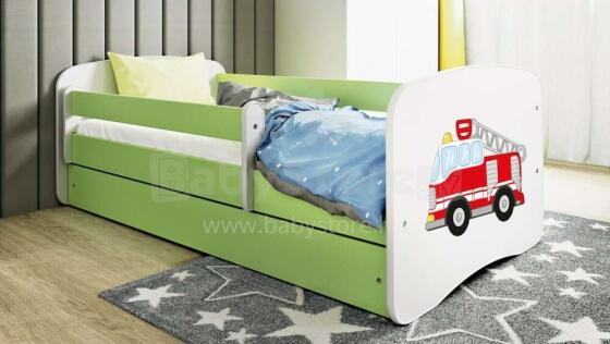 Bed babydreams green fire brigade with drawer with non-flammable mattress 180/80