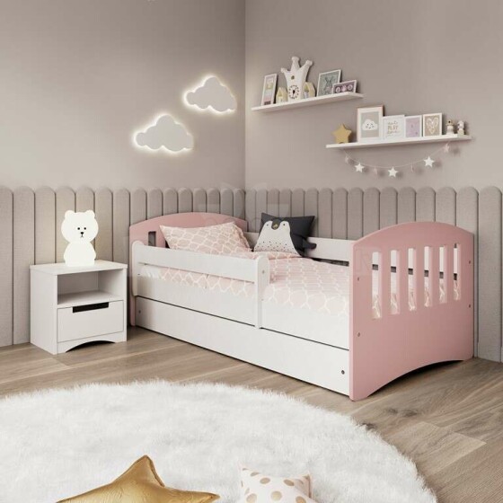 Bed classic 1 mix pale pink with drawer with non-flammable mattress 180/80