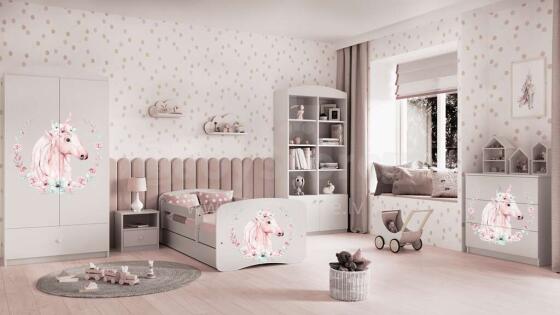 Bed babydreams white horse with drawer with non-flammable mattress 140/70