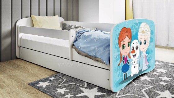 Bed babydreams white frozen land with drawer with non-flammable mattress 140/70