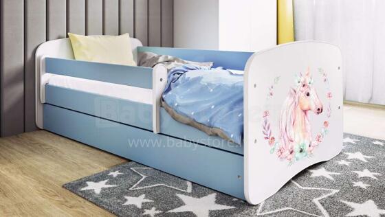 Bed babydreams blue horse with drawer with non-flammable mattress 140/70