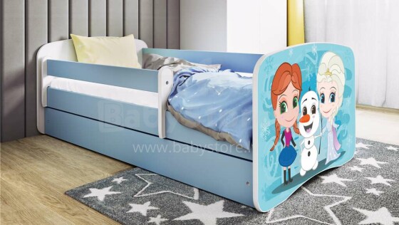 Bed babydreams blue frozen land with drawer with non-flammable mattress 140/70