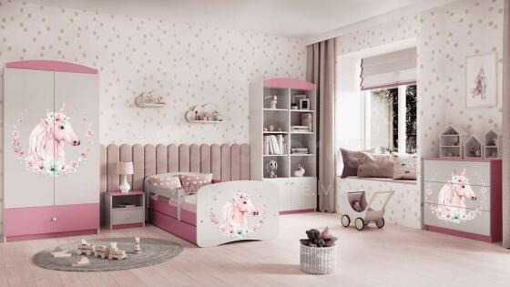 Bed babydreams pink horse with drawer with non-flammable mattress 160/80
