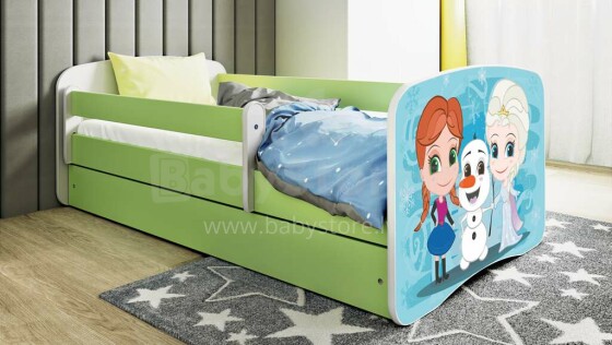 Bed babydreams green frozen land with drawer with non-flammable mattress 180/80